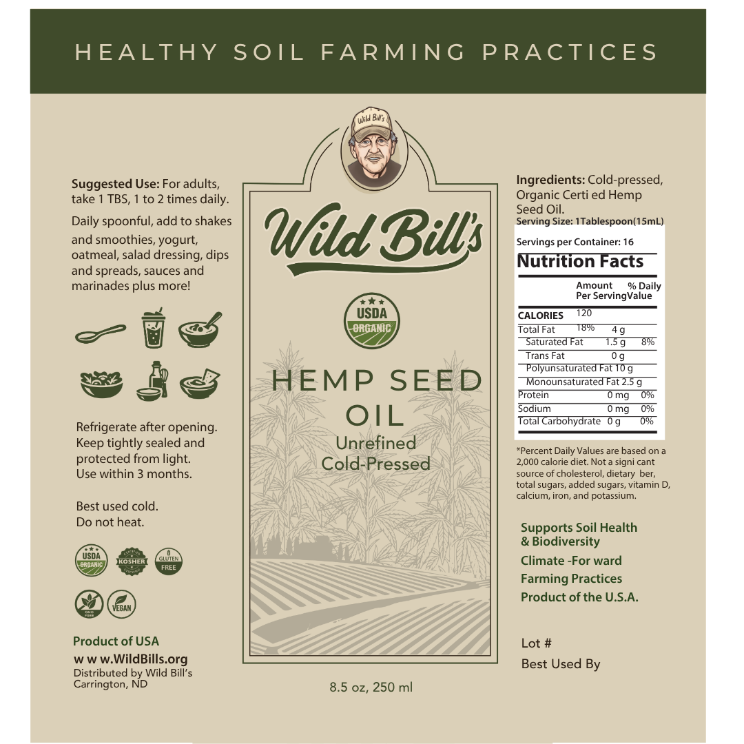 Hempseed Oil, Cold pressed, USDA Organic