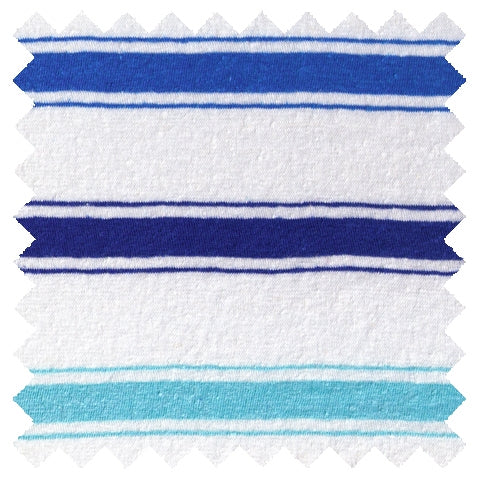 ORDER#: CA-K2-P1C2 55% Hemp, 45% Organic Cotton Jersey Light/medium/dark BlueStripes - Weight: 5 oz. Width: 72"