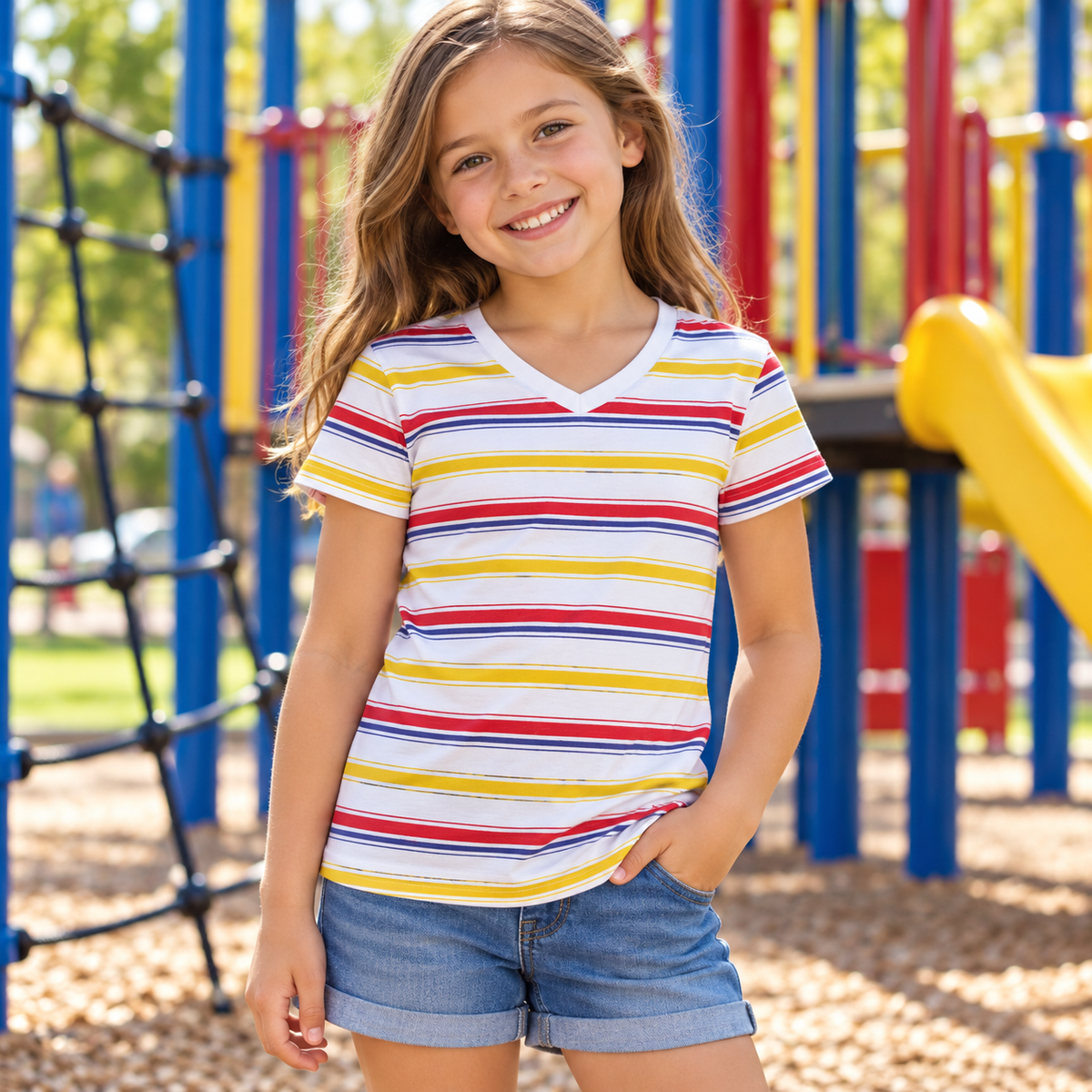 ORDER#: CA-K2-P1C3 55% Hemp, 45% Organic Cotton Jersey Red/Blue/Yellow Stripes - Weight: 5 oz. Width: 72"