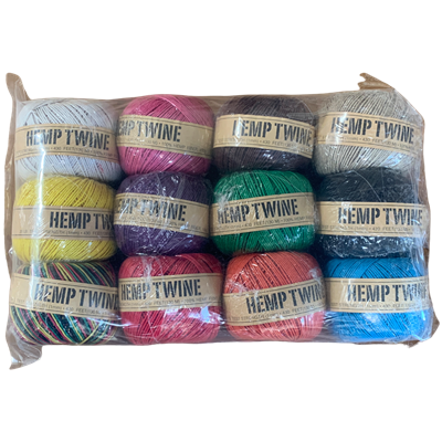 ORDER#: TWINEBALL-1MM-12 PACK 100% Hemp Twine, 1mm, Assorted 12-Pack